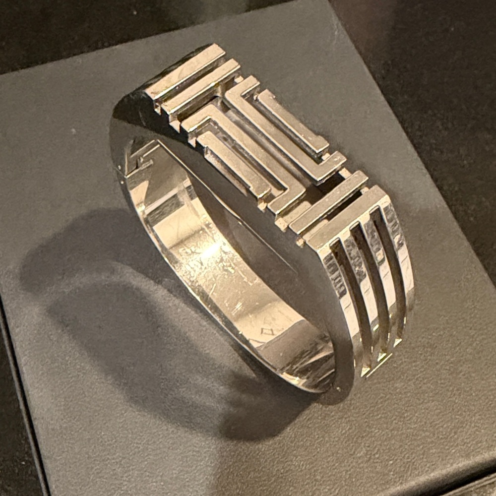 Tory Burch/ Fitbit Silver Geometric Cutout Hinged Cuff Bracelet